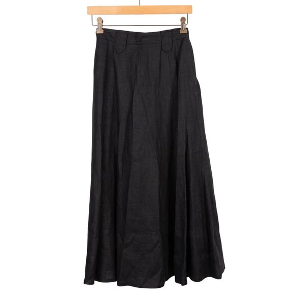 Liz Claiborne Maxi Skirt 6 Womens VTG Black 100% Linen Long Flowy Summer USA - Picture 1 of 6